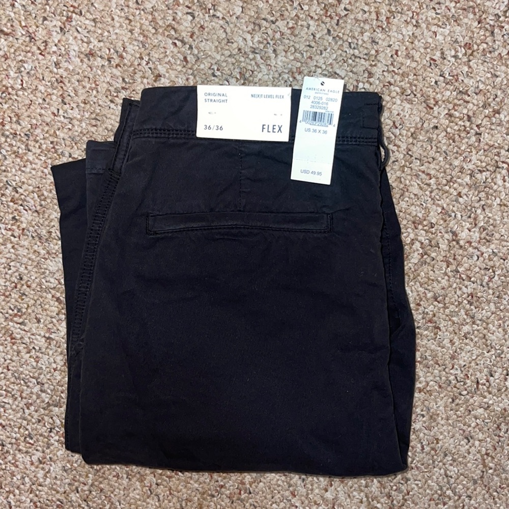 NWT American Eagle Mens Black Straight Leg Pant Size 36x36